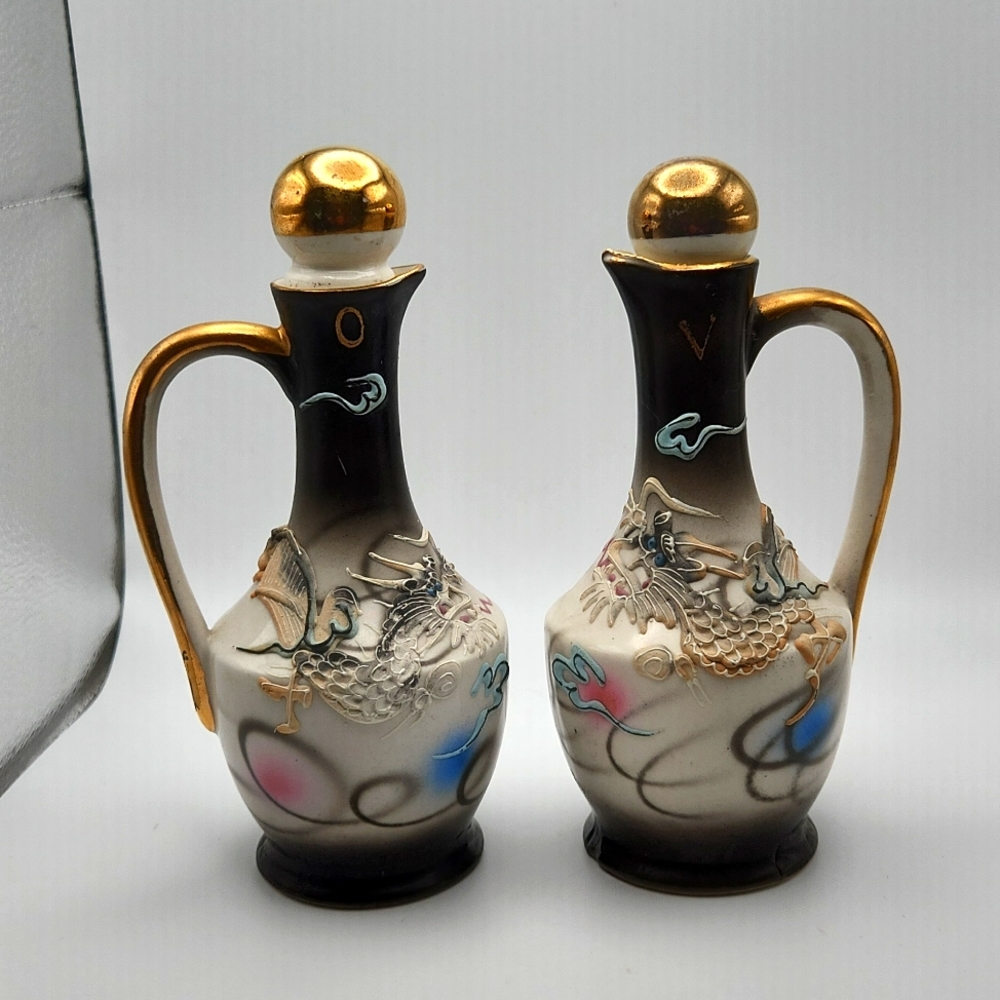 Vintage Dragonware Moriage Vinegar and Oil Cruet Set